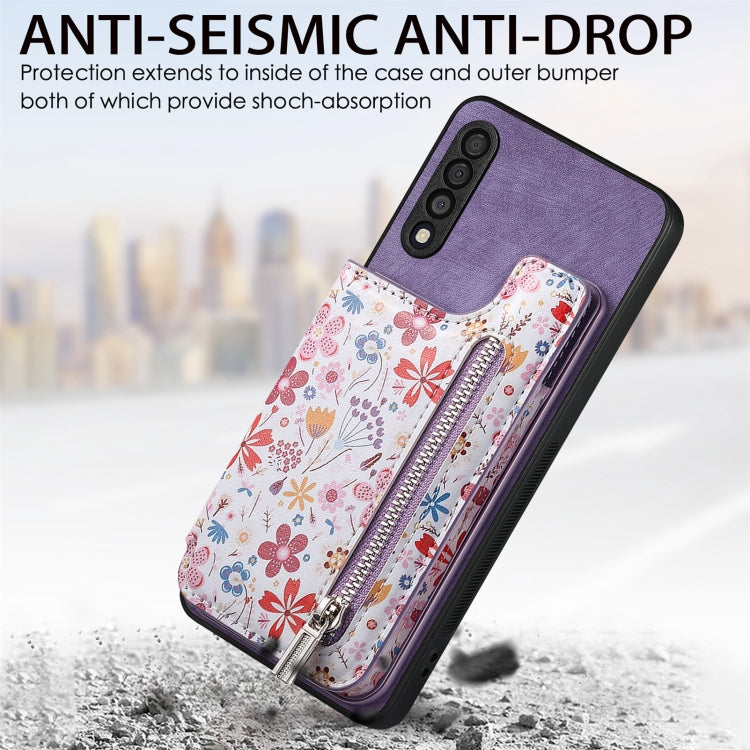 For Samsung Galaxy A04e Retro Painted Zipper Wallet Case showcasing its stylish design and functional features.